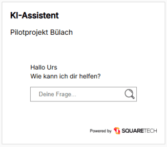 KI-Assistent Pilotprojekt Bülach mit Suchfeld